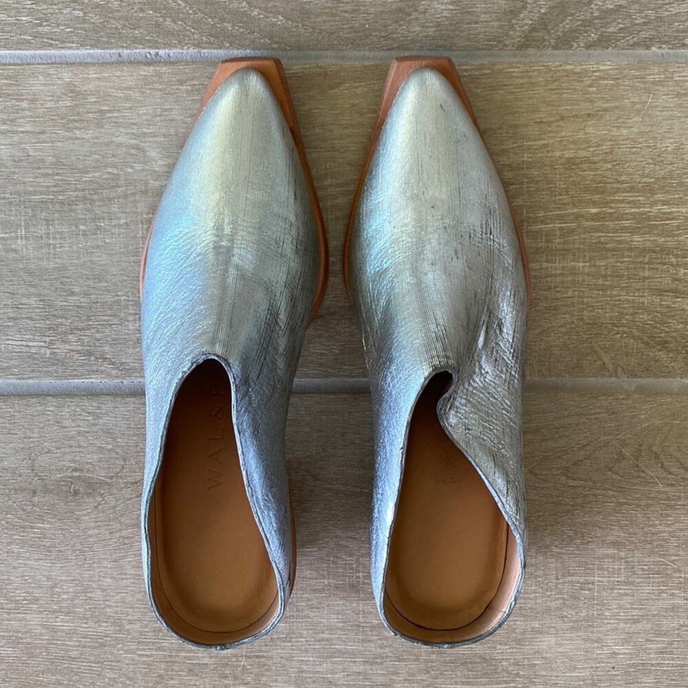 Wal & Pai Mirage Pewter Calf Metallic Silver Western Style Mule Size: 36
